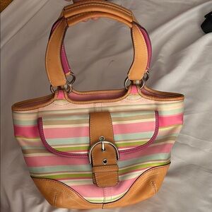 Coach Hampton Multicolored Stripe Daisy Satchel Shoulder Bag Tote